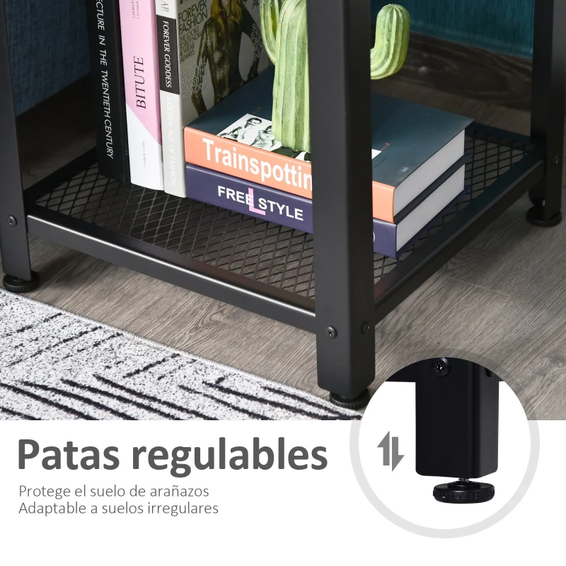 HOMCOM Mesa Auxiliar con Estante Inferior Estilo Industrial Rústico Mesa de Café Elegante Mesa de Sala y Dormitorio Carga 30 kg 45x45x55cm Marrón y Negro