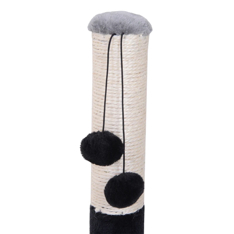 PawHut Columna de Arañazo de Gatos Marco de Escalada de Gato Columna Juguete de Rascado de Gatos con 2 Bolas Pompón de Felpa y Sisal 48x30x52cm