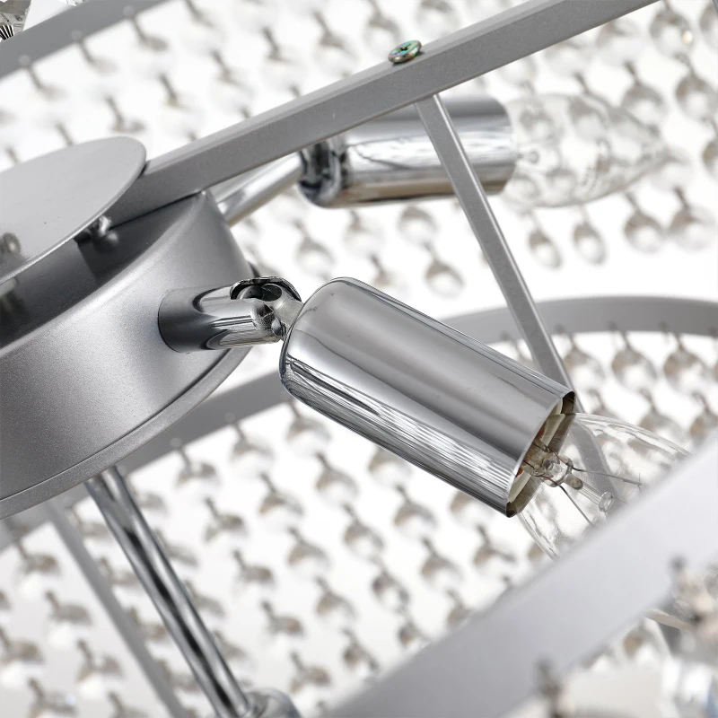 HOMCOM Lámpara Techo de Cristal, Lámpara de Araña de Cristal Colgante Moderno para Salón Altura Ajustable con 6 Portalámparas Ф54x120 cm