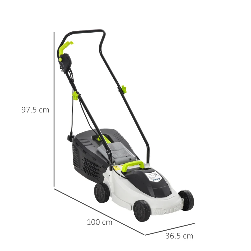 Outsunny Electric Rotary Lawnmower w/ 32cm Cutting Width, 25L Grass Box, Height Adjust