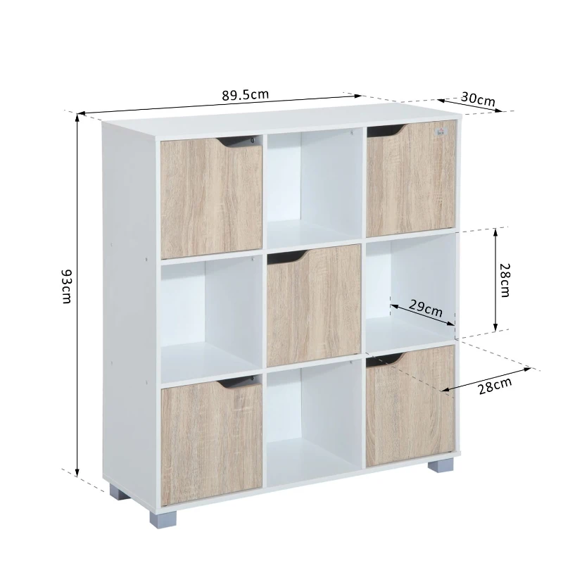 HOMCOM Estantería Librería Alta para libros tipo Biblioteca Organizador Multifuncional Blanco-Roble (9 Cubos)