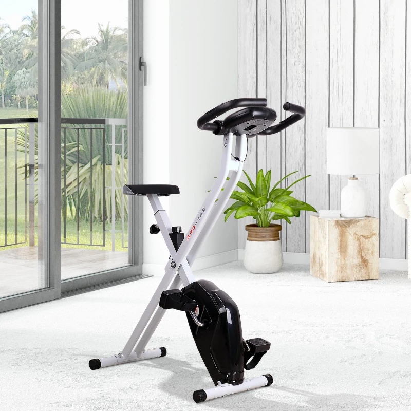 HOMCOM Bicicleta Estática Plegable Bicicleta de Ciclismo Vertical con Resistencia de  8 Niveles Pantalla LCD Asiento Ajustable Soporta hasta 110 kg 83x43x110 cm Negro