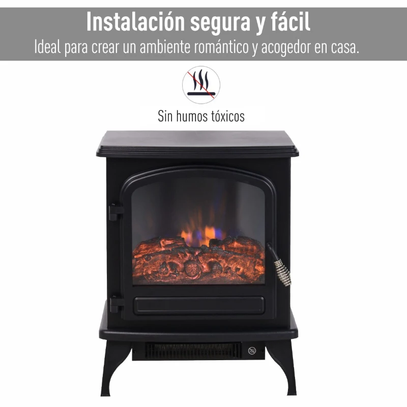 HOMCOM Chimenea Eléctrica de Pie Movible y Decorativo Calefactor Estufa 975/1950W Llama LED con Termostato 41x25.4x52cm