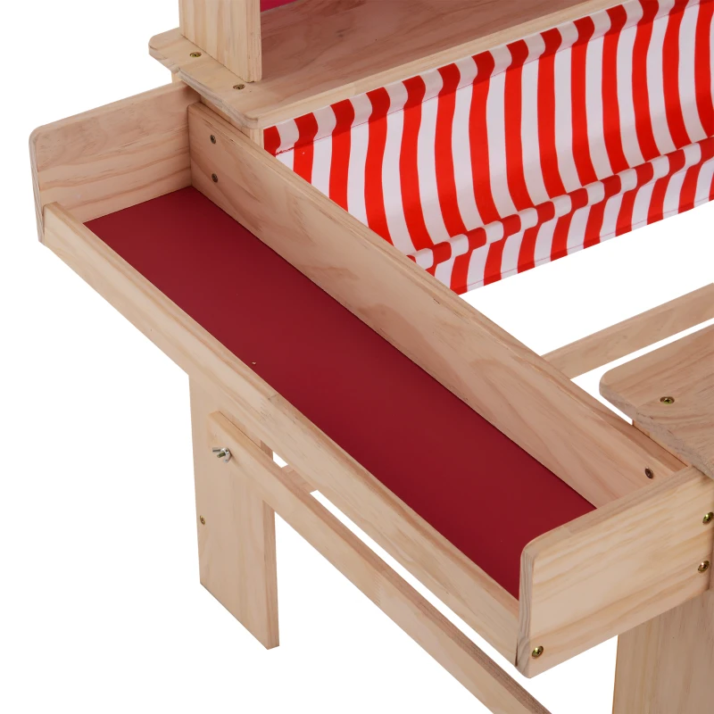 HOMCOM Tienda de Juguete Madera Soporte Puesto de Mercado de Juguete para Niños +3 Años Capota Roja 90x70x120cm