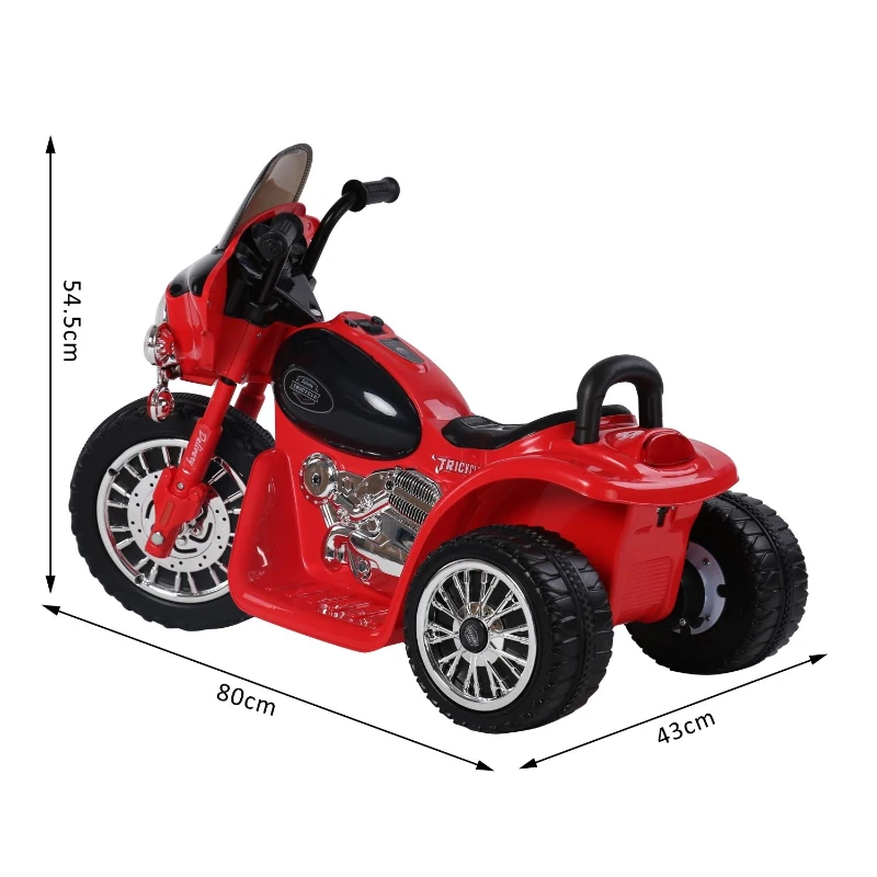 Moto Eléctrica Infantil Coche Triciclo Correpasillos a Batería Niños 18-36 Meses 6V Metal + PP 80x43x54.5cm Rojo