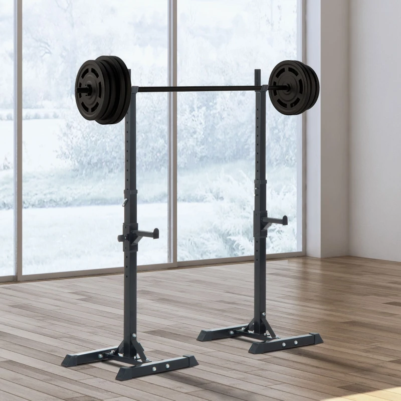 HOMCOM Soporte Barra Pesas Estantes Ajustables de 12 Niveles Barra Levantamiento Pesas Gimnasio Max. 150 KG Acero 52x48x108-163 cm Negro