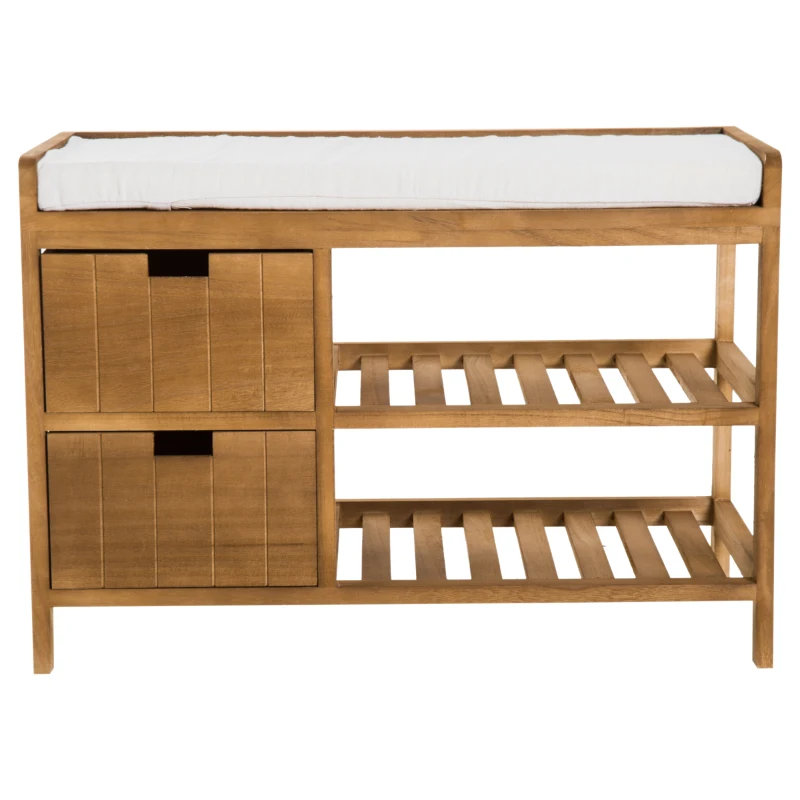HOMCOM Banco Zapatero de Entrada para Almacenamiento con 2 Cajones 2 Estantes y 1 Cojín Muy Moderno de Madera 69x34x48cm