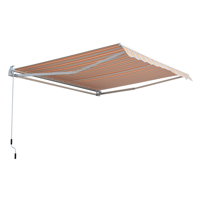 Outsunny Toldo Retráctil Con Manivela Toldo de 300x250cm con Brazo Articulado de Aluminio y Poliéster 280g/m² Rayas Naranja Beige y Blanco