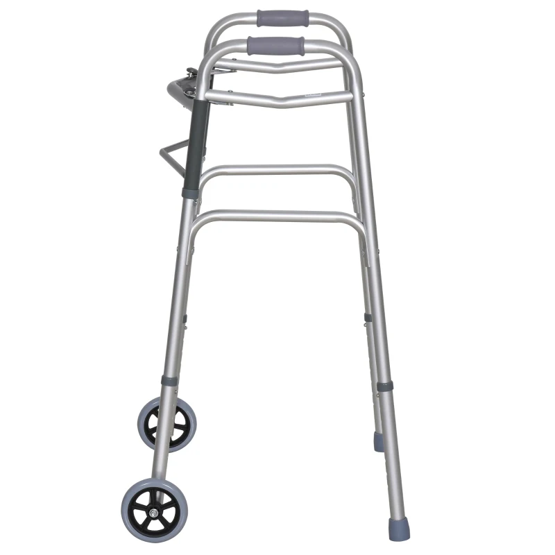 HOMCOM Andador para Ancianos Caminador Plegable con Altura Ajustable Almohadillas de Pies Marco de Aleación de Aluminio 64x50x77-95 cm Plata