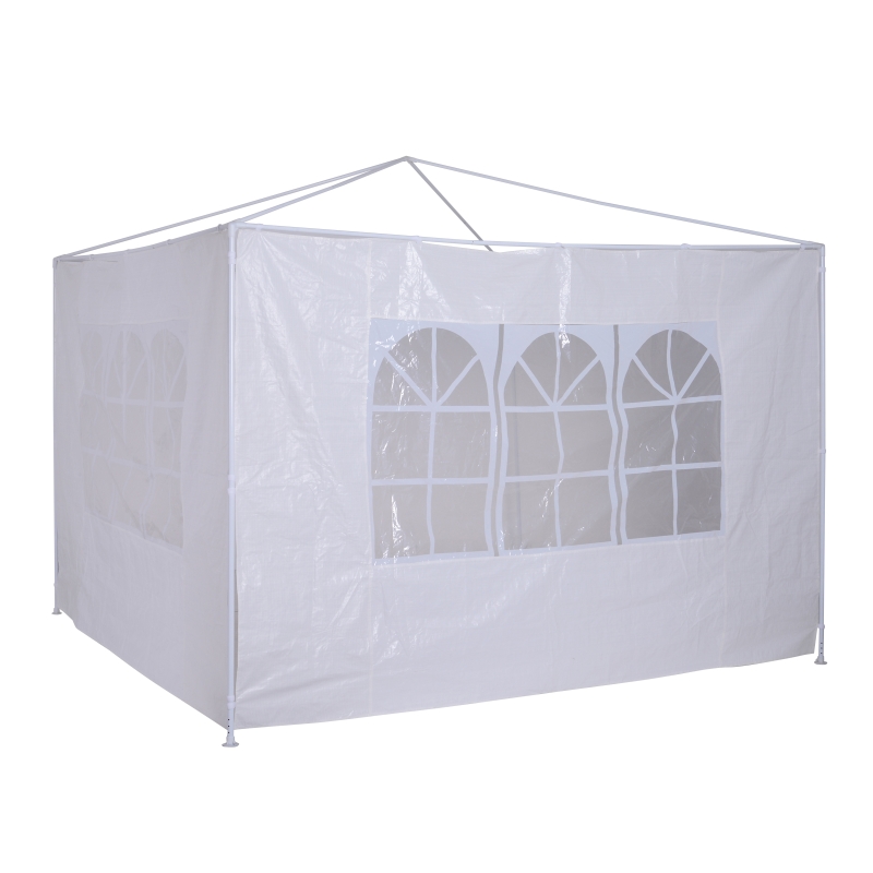 Outsunny 2 Paredes Laterales para Carpa de 3x3m 3x6m Cortinas para Gazebo 2 Lados Tela Impermeable con Ventanas Medidas 300x200cm Blanco