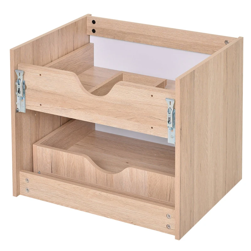 Conjunto Mueble de Baño Incluye Mueble Lavabo 2 Cajones Lavamanos de Cerámica Espejo a Juego Estilo Moderno Colgar a La Pared Color Roble Blanco Plateado Medida del Mueble  59x45x48cm