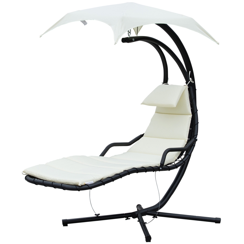 Outsunny Tumbona Colgante con Sombrilla Hamaca Sillón Balancín para Jardín con Toldo Estructura Estable de Acero 190x115x190 cm Crema