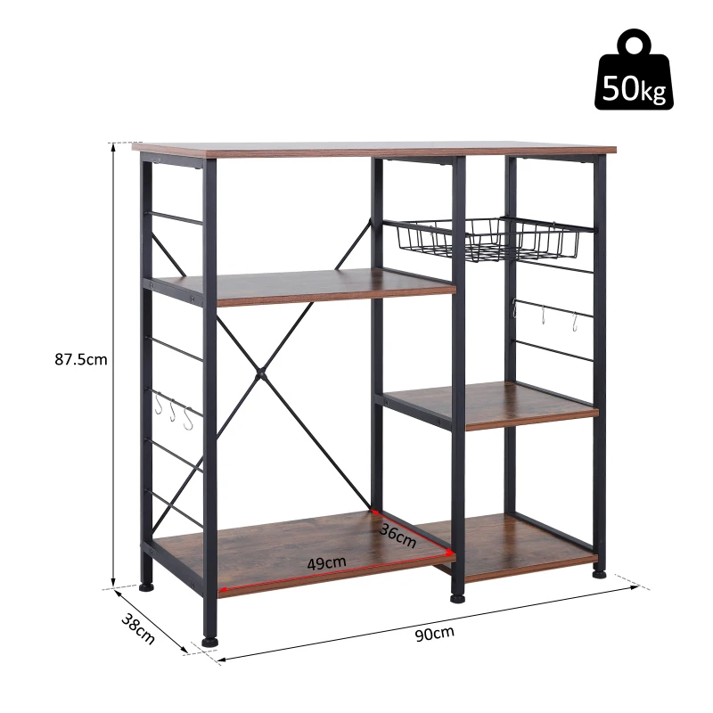 HOMCOM Estante de Cocina Soporte para Horno de Microondas con Cesta de Almacenamiento Estante de Estación de Trabajo 90x38x87,5cm