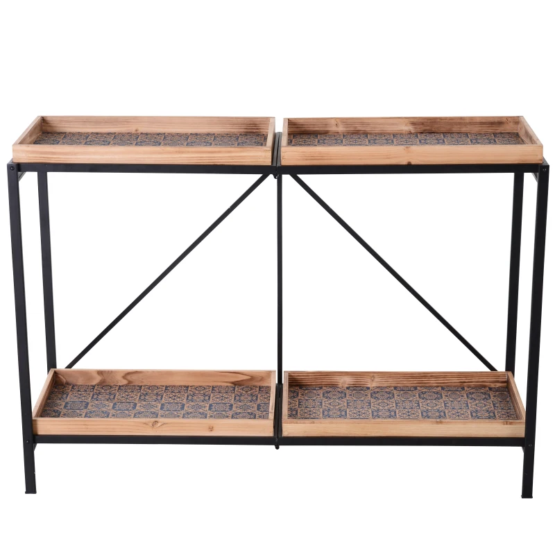 HOMCOM Consola Vintage Industrial Plegable Estantería de 2 Niveles Multiusos de Metal y Madera Carga 40kg 120x40x84cm