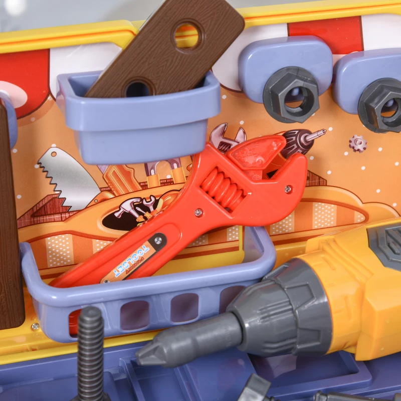 HOMCOM Maletín de Herramientas de Autobús para Niños de +3 Años Juego de Trabajo Diseño 3 en 1 con Control Remoto Efectos de Luz 40,2x22,8x28,8 cm