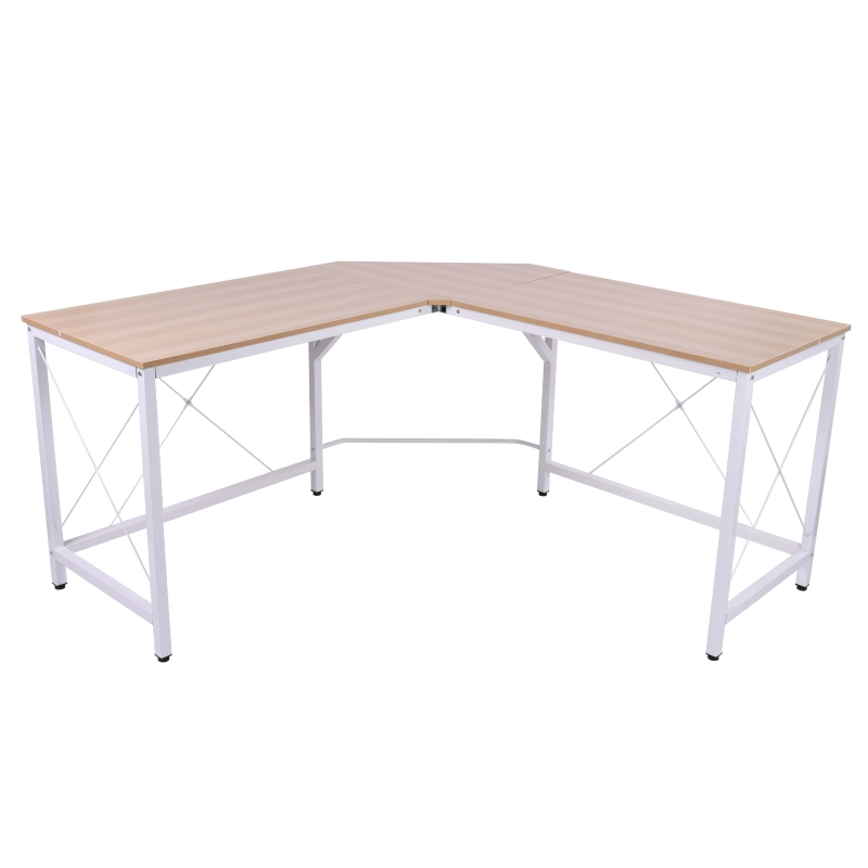 HOMCOM Mesa de Ordenador PC Escritorio para Oficina Hogar Tipo Mesa Esquinera Forma L Marco Acero 150x150x76cm Roble