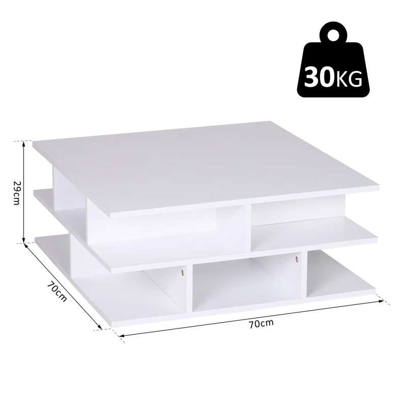 HOMCOM Mesa de Centro con Estante Inferior para Almacenamiento Mesa de Café Té 3 Niveles Mesa de Centro con Revistero Incorporado para Salón Dormitorio 70x70x29cm