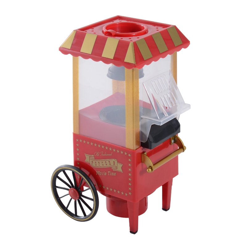 HOMCOM Máquina de Palomitas de Diseño Vintage Palomitero Decorativo con Forma de carrito 22x19x39cm Rojo