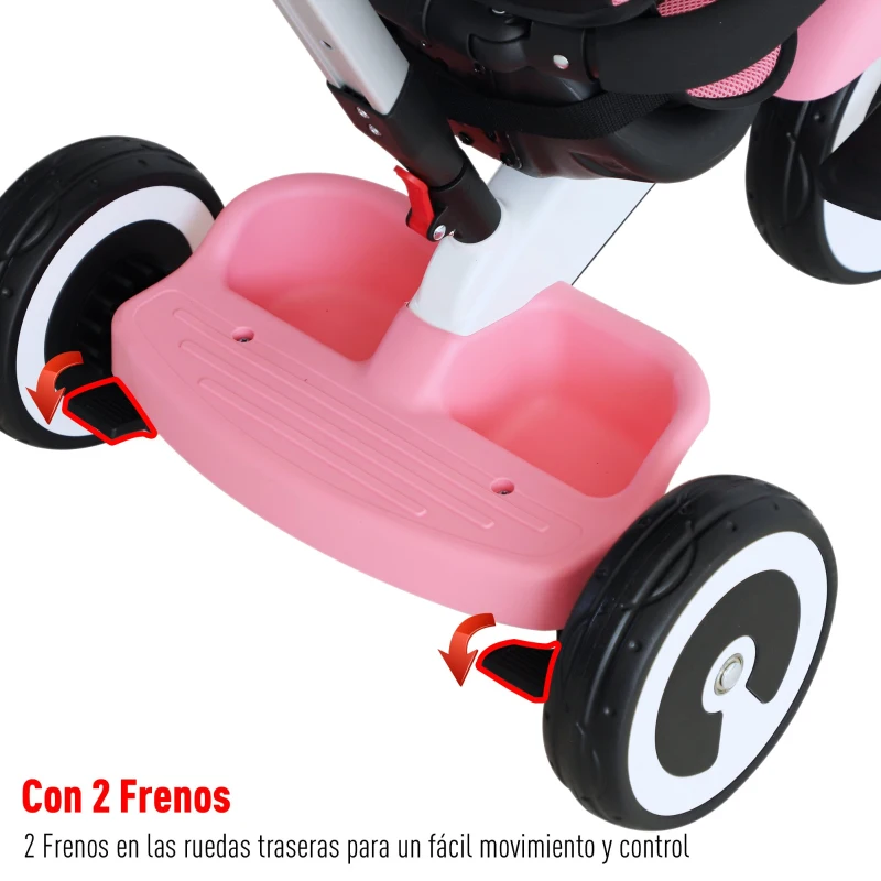 HomCom® Triciclo Bebé  4 en 1 Trolley Trike Bicicletas para Niños +18 Mes Evolutivo Capota Barra y Pedales Desmontables Control Parental Juguete Aprendizaje