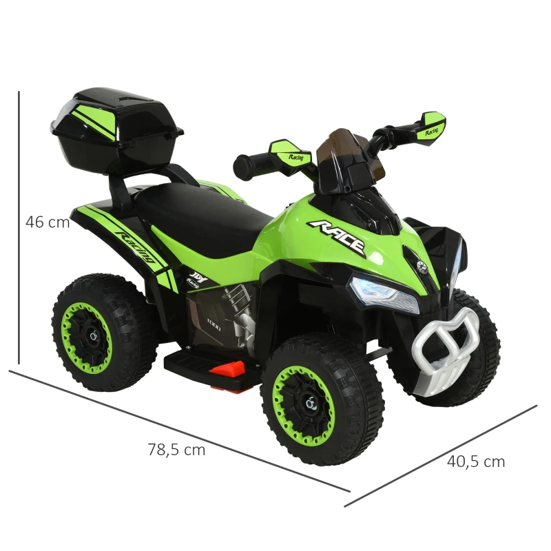 HOMCOM Quad Eléctrico ATV Cuatrimoto con Faros Música y Caja de Almacenaje para Niños de +18 Meses Batería 6V Recargable 78,5x40,5x46 cm