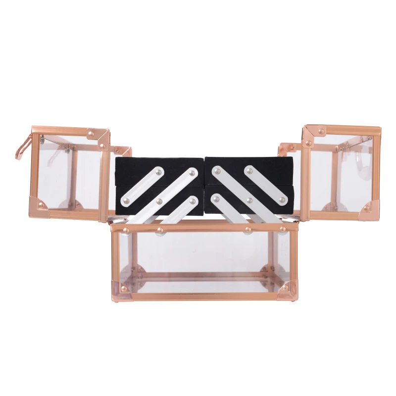 HOMCOM Estuche de Maquillaje Transparente Organizador Cosméticos Profesional Maletín para Maquillaje Caja de Belleza Portátil 3 Bandejas Extensible con Cerradura 30x19.2x16cm Acrílico