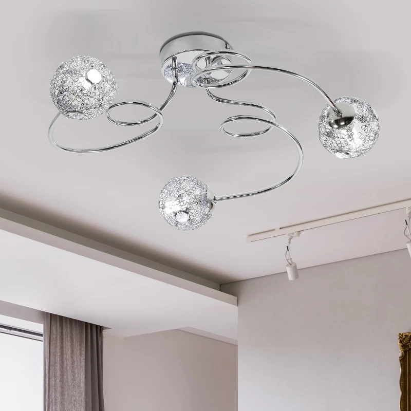HOMCOM Lámpara de Techo con Bolas Cristal Focos Giratorios Luces LED Moderno 3 Bombillas G9 25W Lámpara de Salón Dormitorio Ф38x17cm
