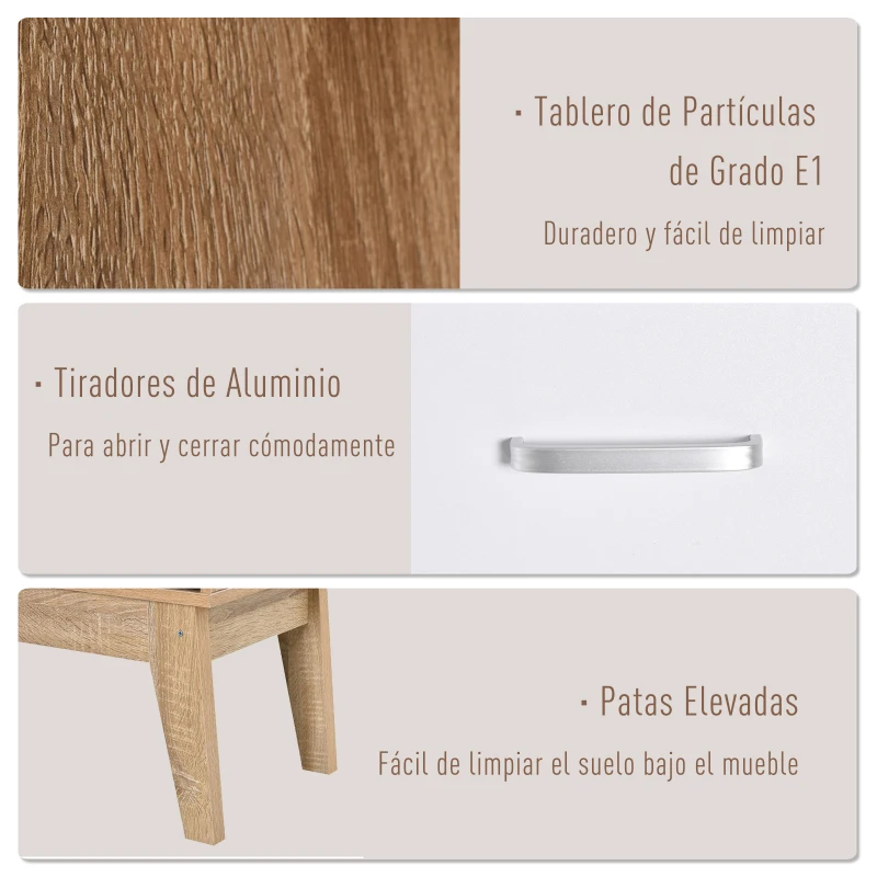 HOMCOM Gabinete de Almacenamiento Consola Armario para Baño Cocina Dormitorio con 3 Estantes Ajustable 1 Cajón 2 Puertas 80x35x115 cm Blanco