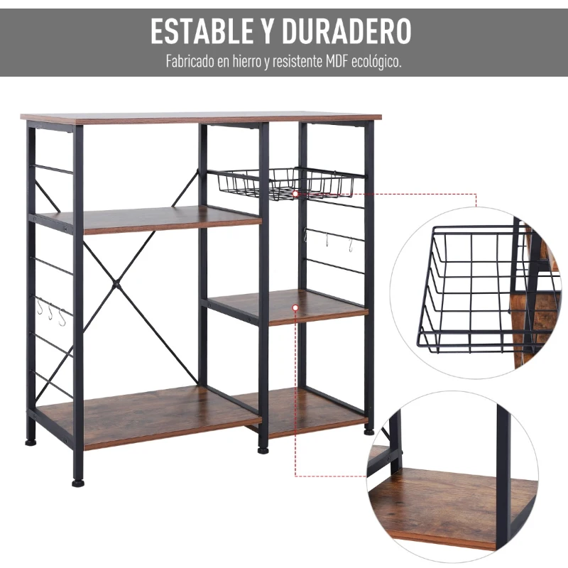 HOMCOM Estante de Cocina Soporte para Horno de Microondas con Cesta de Almacenamiento Estante de Estación de Trabajo 90x38x87,5cm