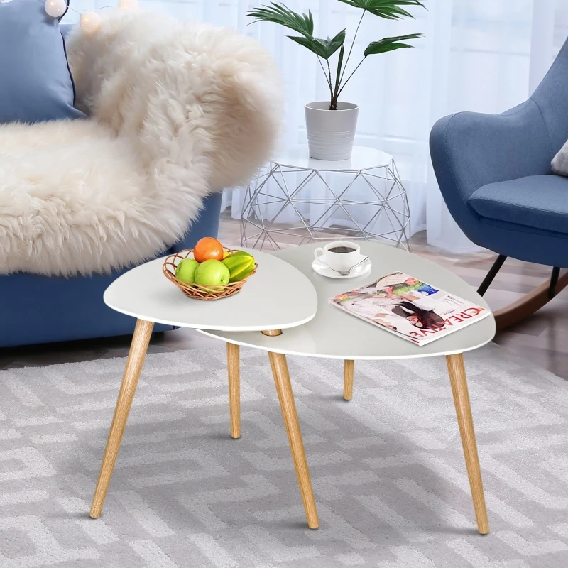 HOMCOM Mesa de Café Mesita de Centro Nórdico Pata de Madera Maciza Mesa Juego Auxiliar para Salón Mesa Triángulo Original 75.5x59.5x45.5cm