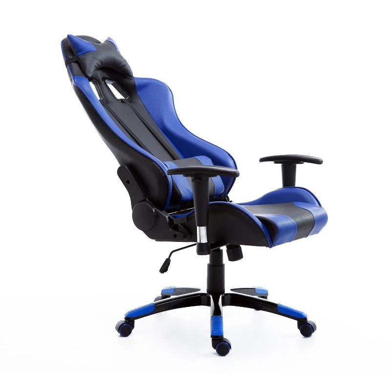 HOMCOM Silla de Oficina Silla Ergonómico Reclinable y Basculante Altura Ajustable Giratorio con Ruedas Reposacabezas y Soporte Lumbar Carga 120 kg 67x67x123-132 cm Azul