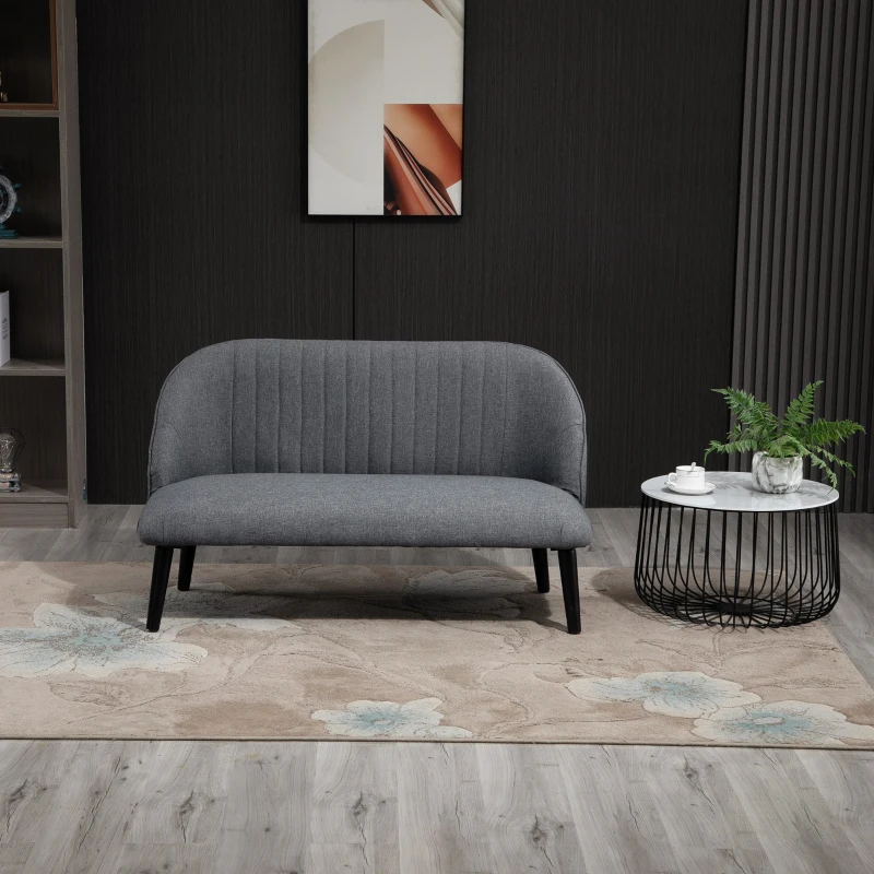 HOMCOM Sofá de 2 Plazas con Respaldo Alto y Patas de Madera Diseño Elegante para Salón Entrada Dormitorio 114x57x70 cm Gris