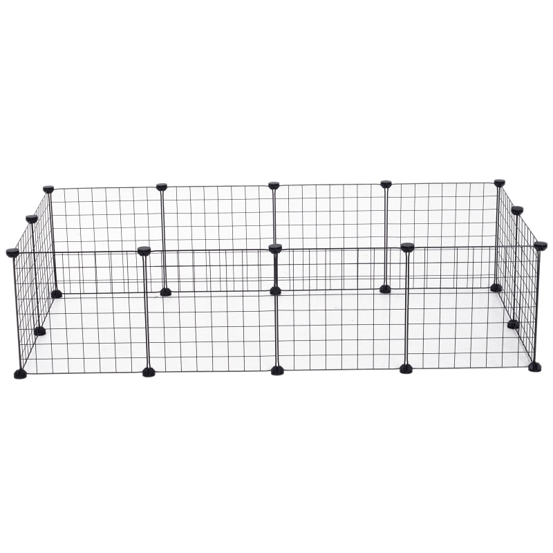PawHut Valla Metálica para Mascotas con 12 Paneles Parque para Animales Pequeños Desmontable Diseño DIY Negro 106x73x36cm