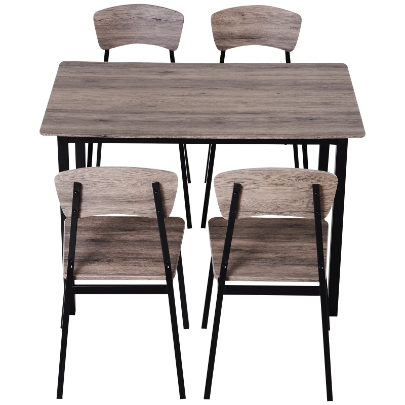 HOMCOM 5 Piezas Conjunto de Mesa y 4 Sillas de Comedor Juego Muebles de Cocina Sala Escritorio Madera y Metal Gris
