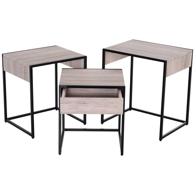 HOMCOM Mesa de Centro 3 Mesitas de Café Minimalista Patas de Acero con Funda de Plástico Mesa Nido para Salón 50x38x55 45x38x50 40x38x45 cm