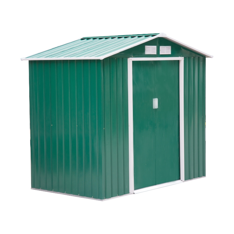Outsunny Caseta de Jardín Tipo Cobertizo de Exterior de Acero con Puerta Corrediza y Ventilación para Almacenaje de Herramientas Jardinería 213x127x185 cm Verde