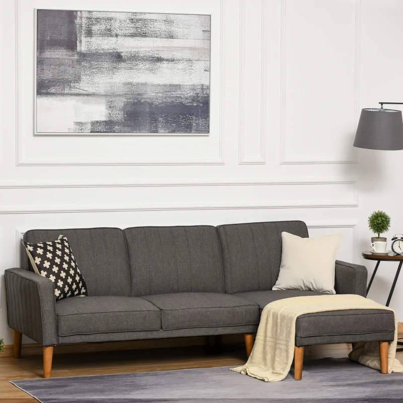 HOMCOM Sofá Cama en Forma de L Tapizada con Chaise Longue Derecho y Respaldos Ajustables por Separado en 3 Posiciones 216x139x80 cm Gris
