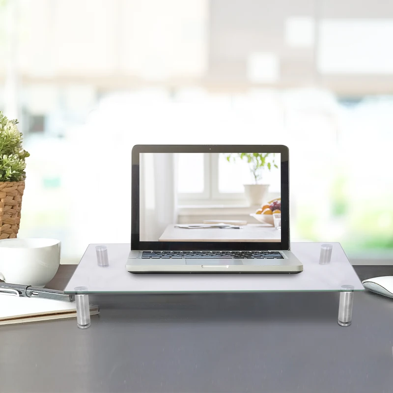 Vinsetto Soporte para Monitor Altura Ajustable Elevador de Pantalla para Portátil Ordenador Vidrio Acero Inox 56x21x9-11cm Carga 20kg