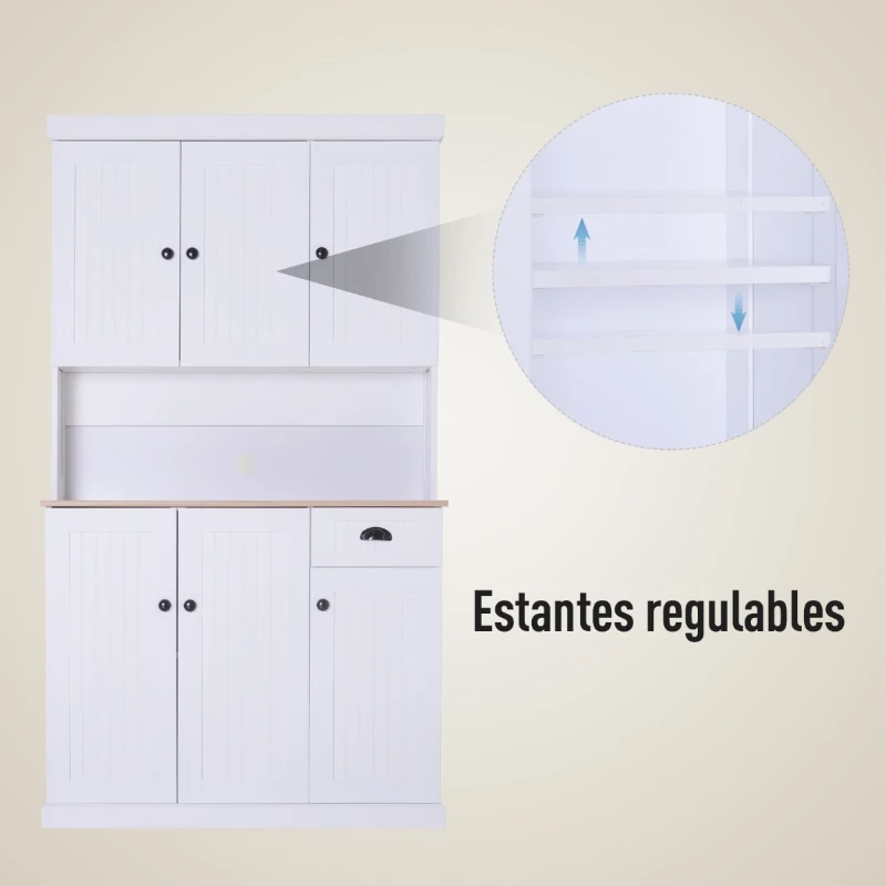 HOMCOM Armario Alacena Buffet Aparador de Cocina Mueble Auxiliar Organizador con 7 Estantes y un Cajón Extraíble 4 Puertas con Estantes Ajustables 101x39x180cm Madera