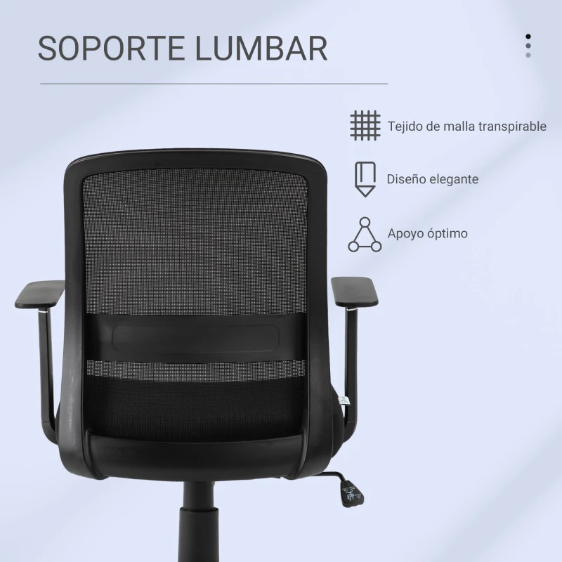 Vinsetto Silla de Oficina Ligera Silla de Juvenil con Altura Ajustable Reposabrazos Soporte Lumbar Respaldo Transpirable y Función Basculante 58x60x89-99 cm Negro