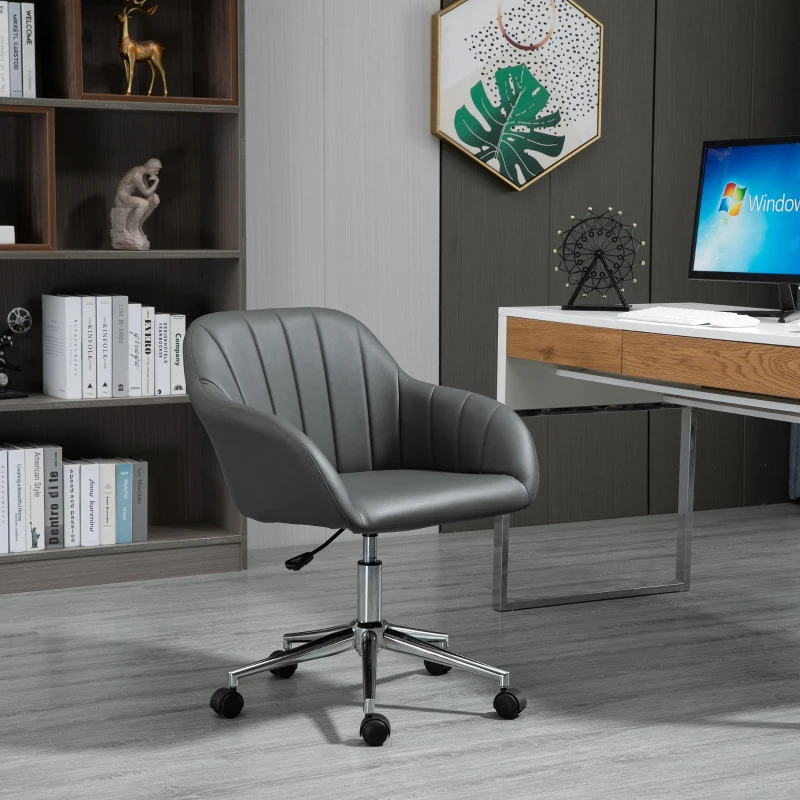 Vinsetto Silla de Oficina Ergonómica Silla de Escritorio Giratoria con Altura Ajustable Respaldo y Reposabrazos de Piel Sintética Carga 120 kg 60x59x79-89 cm Gris