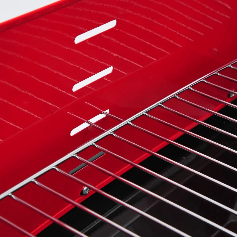 Outsunny Barbacoa de Carbón Plegable y Portátil con 2 Ruedas Parrilla con Altura Ajustable para Camping Picnic Playa 57x64x83 cm Rojo y Negro