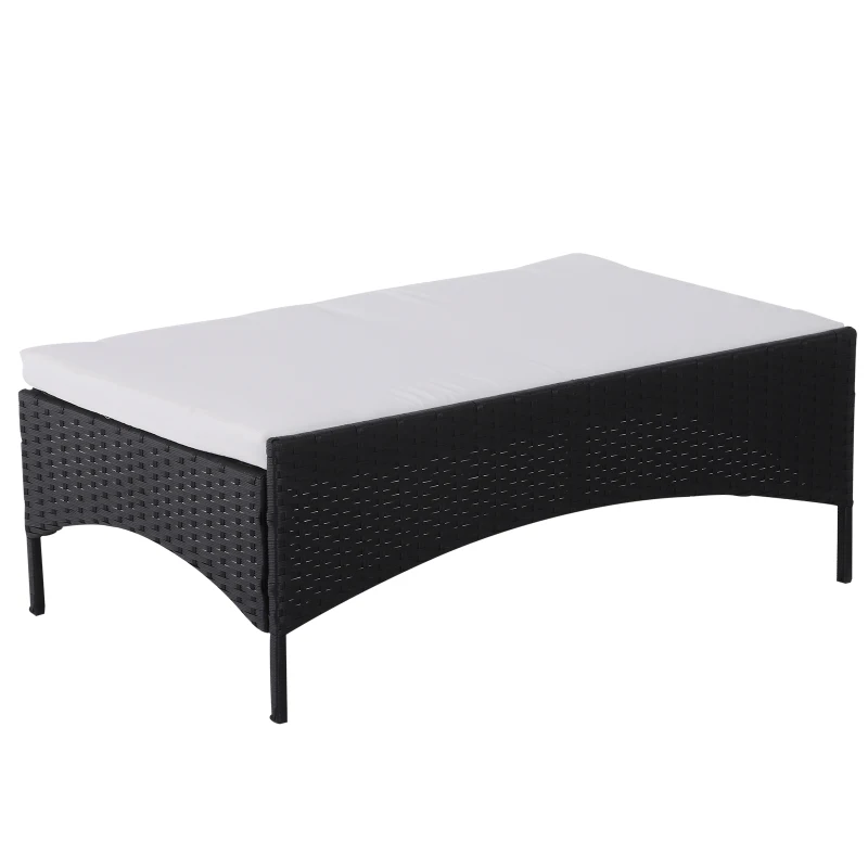 Sofá de Ratán Dos Plazas Sillón Mueble para Jardín Terraza con Reposapiés Extraíble Toldo Cojín Desmontable 126x75x150cm Negro