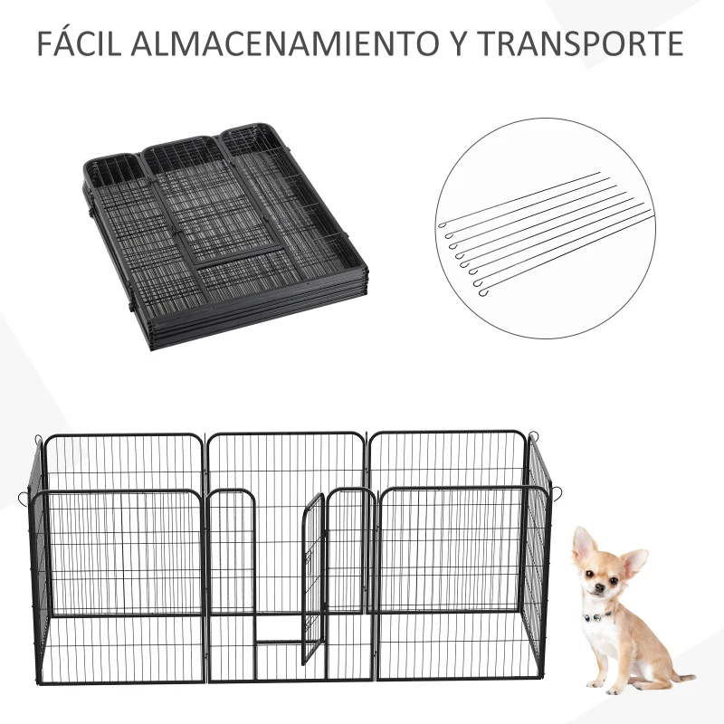 HOMCOM Parque para Mascotas Perros 8 Vallas 80x100cm Corral Plegable con Puerta y Doble Pestillo Paneles Metálicos Cerca de Entrenamiento Negro