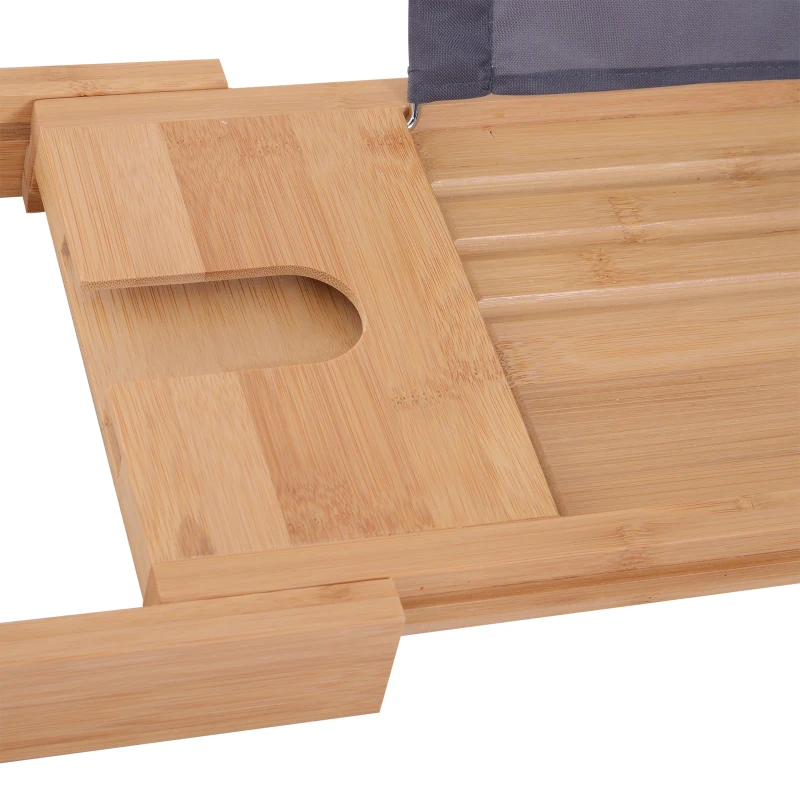 kleankin Bandeja de Baño Bañera de Bambú Extensible con Jabonera Toallero Soporte para Copa de Vino Soporte de Tableta Teléfono Libros 73.5-108x23x6cm