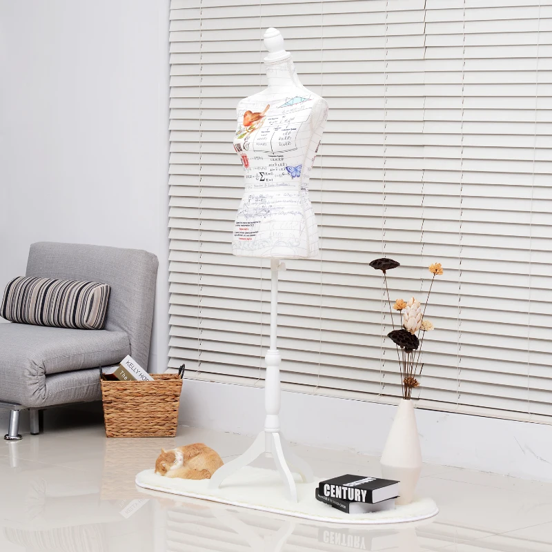 HOMCOM Maniquí Femenino de Costura Busto de Señora para Modistas Exhibición con Altura Ajustable a 130-168 cm Base de Trípode Blanco