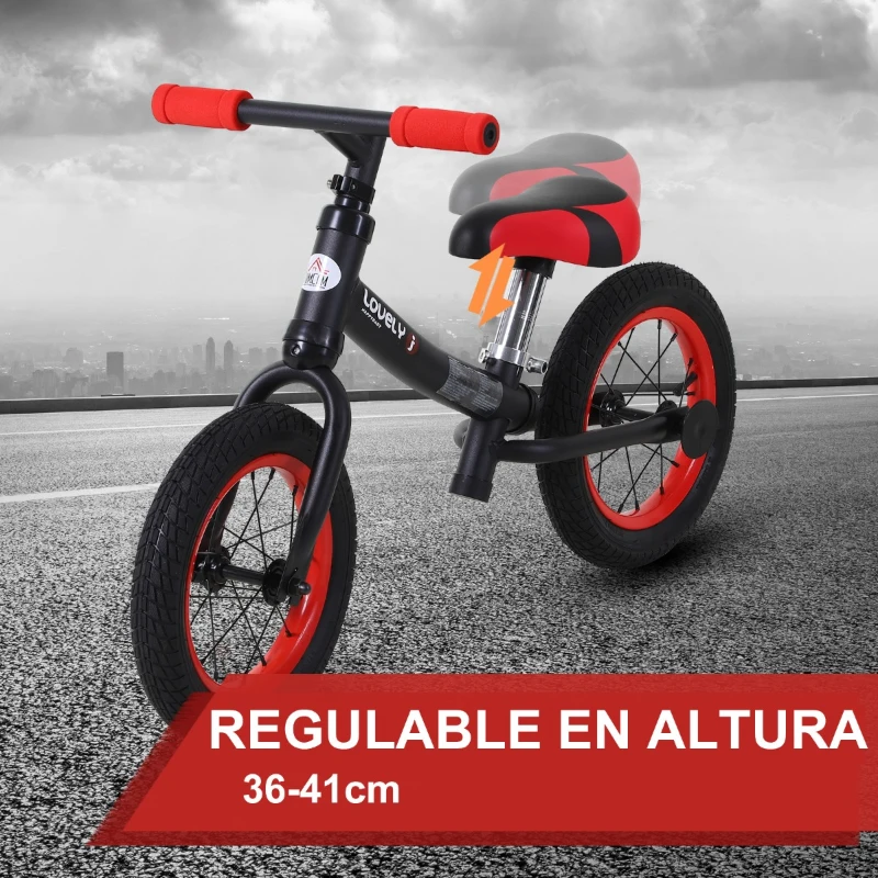 HOMCOM Bicicleta sin Pedales con Asiento Regulable en Altura 31-45cm para Niños mayores de 2 Años Ruedas de Goma Carga 25kg 65x33x46cm Negro