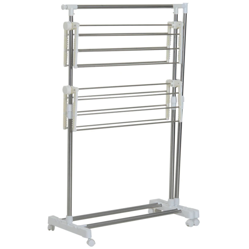 HOMCOM Perchero Burro Ajustable de Ropa Perchero Multiuso con Ruedas y Frenos Tendedero para Secado de Ropa Tubos de Acero Inoxidable 172x55x158cm