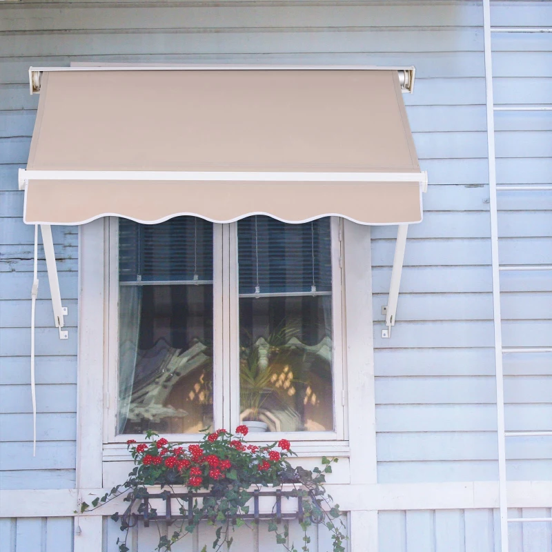 Outsunny Toldo para Ventana o Puerta de Balcón Ángulo de Inclinación Ajustable Brazos Plegables 120x70cm Beige