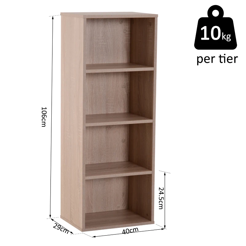 HOMCOM Estantería para Libros Librería de Madera 4 Estantes Biblioteca Organizador para Hogar y Oficina 40x29x106cm