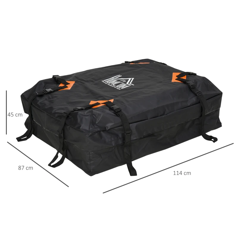 HOMCOM Cofre Bolsa de Techo Impermeable Plegable Baca de Coche con Tejido Resistente Portátil para Largo Viaje Capacidad 424 Litros Carga 80 kg 114x87x45 cm Negro